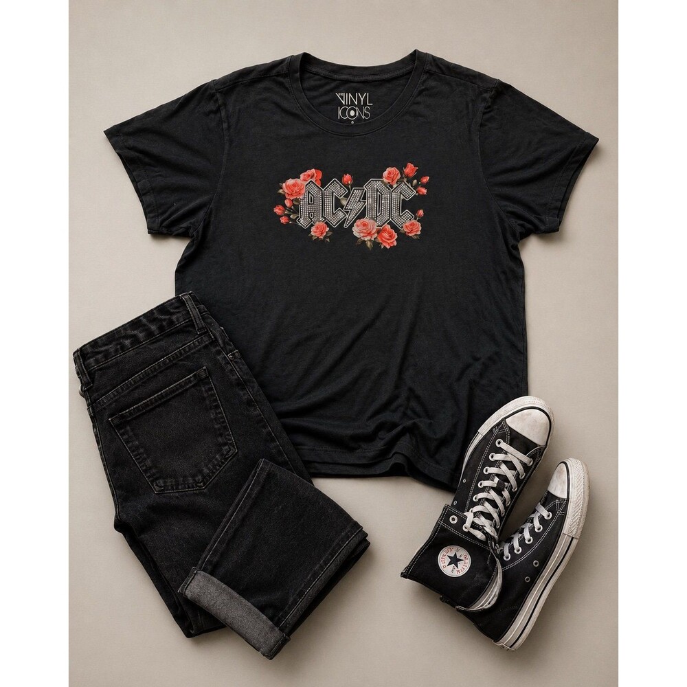 AC/DC Roses Graphic Band Tee Women’s Plus Size 3X Charcoal Gray Vinyl Icons